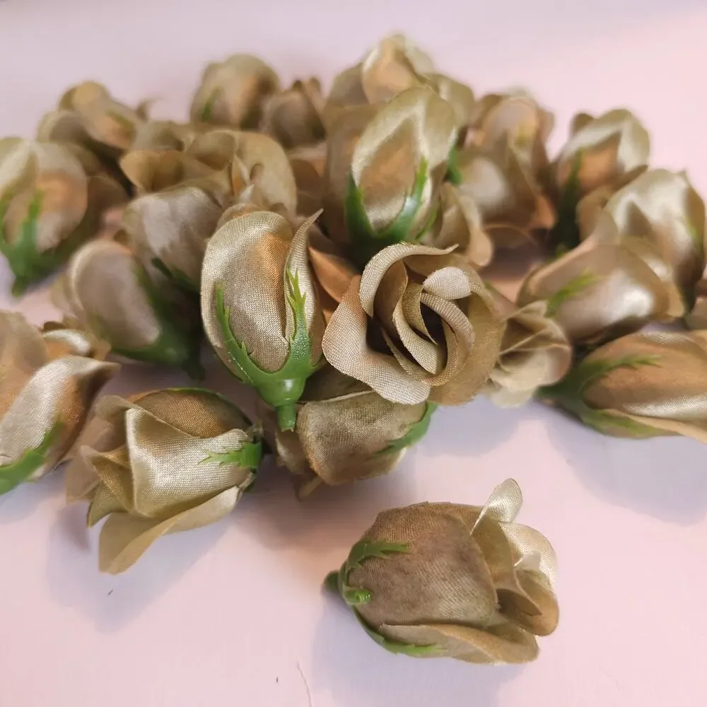 50 Moss Olive Green Satin Rose Buds Stemless Wedding Floral Craft DIY 2